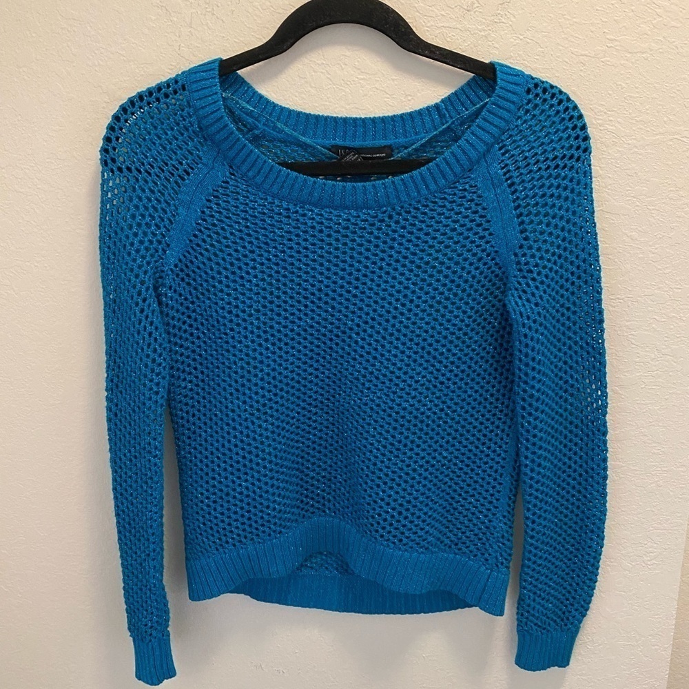 INC International Concept Blue Metallic Open Knit Sweater Size M